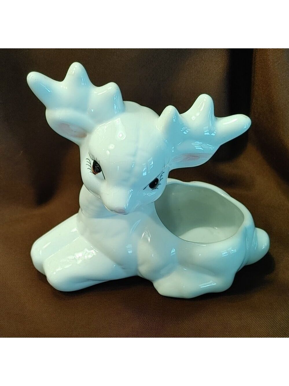 Vintage Ceramic Quilted White Deer Reindeer Planter Vase - Picture 5 of 10